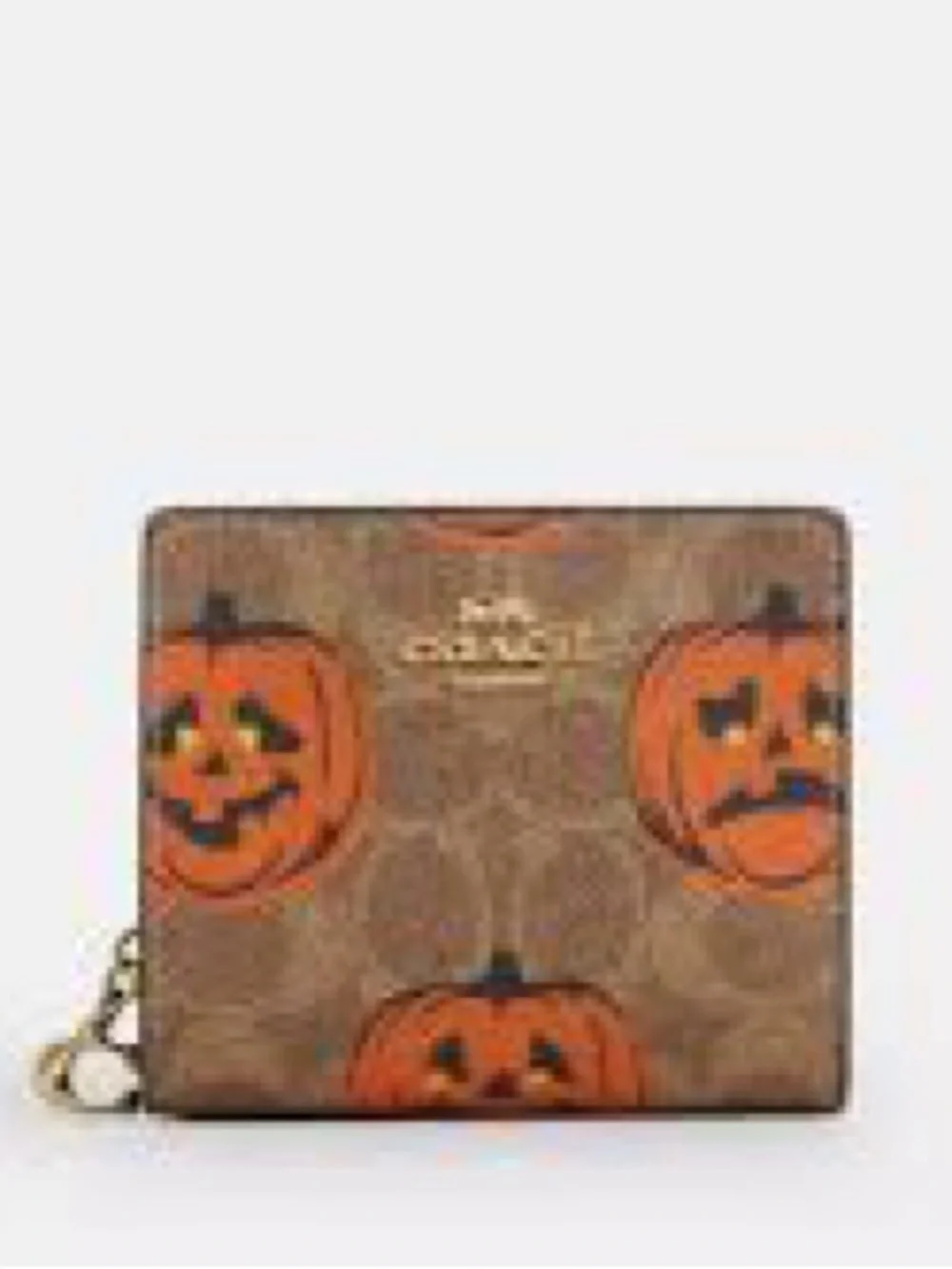 Coach Snap Wallet in Signature Canvas with Halloween Pumpkin Print collectable